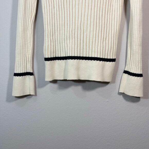 Eddie Bauer Women’s Sz M Cream Cotton Ribbed Zip up Long Sleeves Sweater Y2K - Picture 7 of 9